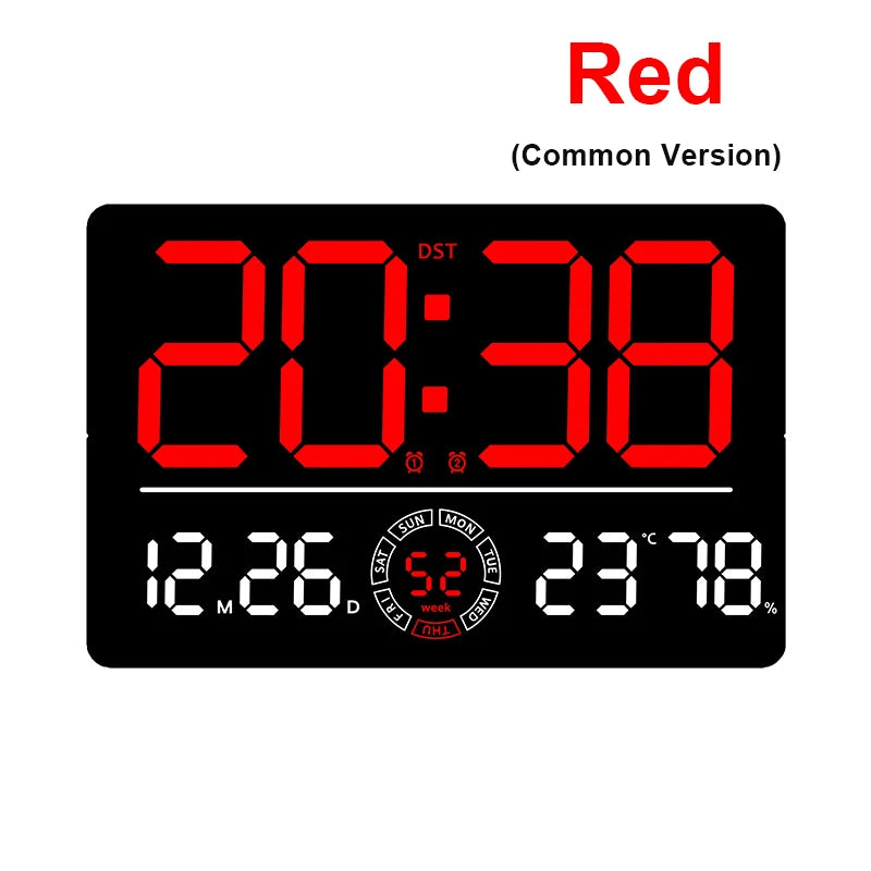 Large Digital Wall Clock 10 Brightness Adjustment Dual Alarm LED Clocks Week + Number of Weeks Alarm Clock with Timing