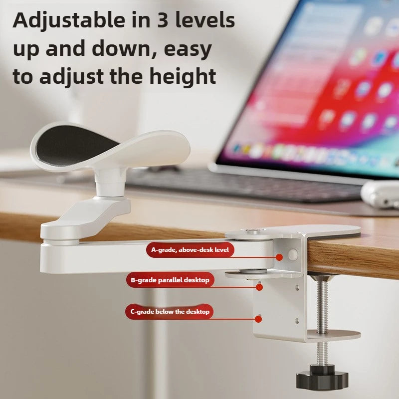 Aluminum Desk Arm Rest Support 360°rotation + 3 Height Adjust Ergonomic Arm Rest Mouse Pad Armrest Bracket Console