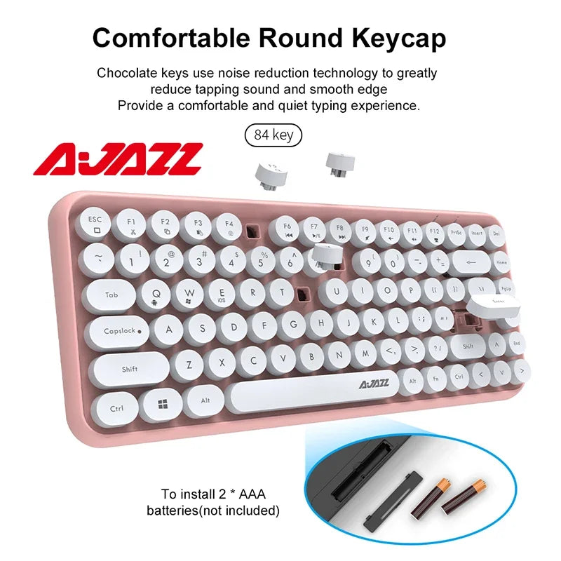 Ajazz 308I Wireless Bluetooth Keyboard 84 Keys Multi-Device Portable Keyboard Retro Typewriter Round Keycaps for IOS