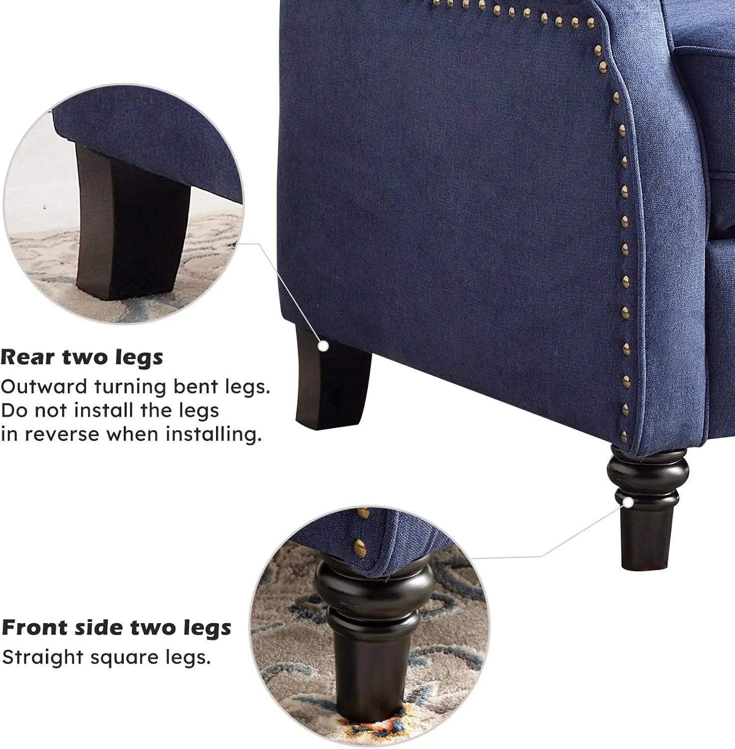 EBELLO Push Back Recliner Chair Fabric Lounge Armchair Pushback Recliner with Padded Seat for Living Room