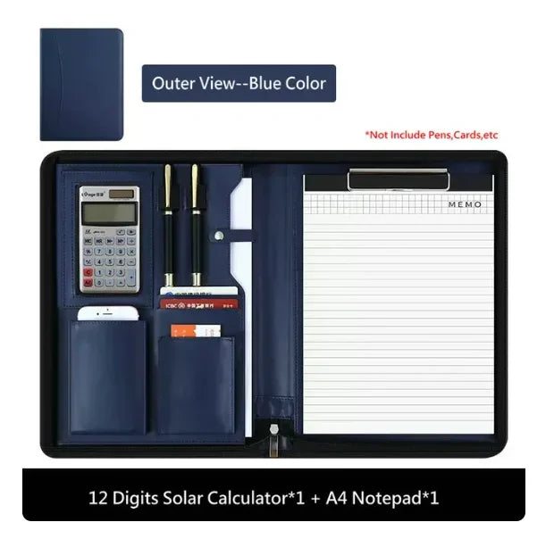 Multifunctional A4 Leather Conference Portfolio Folder for Document Organizer Zippered Man Executive Folder Briefcase