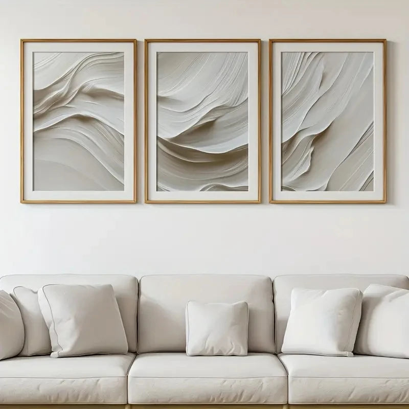 3pcs/set Neutral Beige Simple Wall Art Wavy Abstract Canvas Printed Painting Modern Wall Decoration Office Cafe Bar