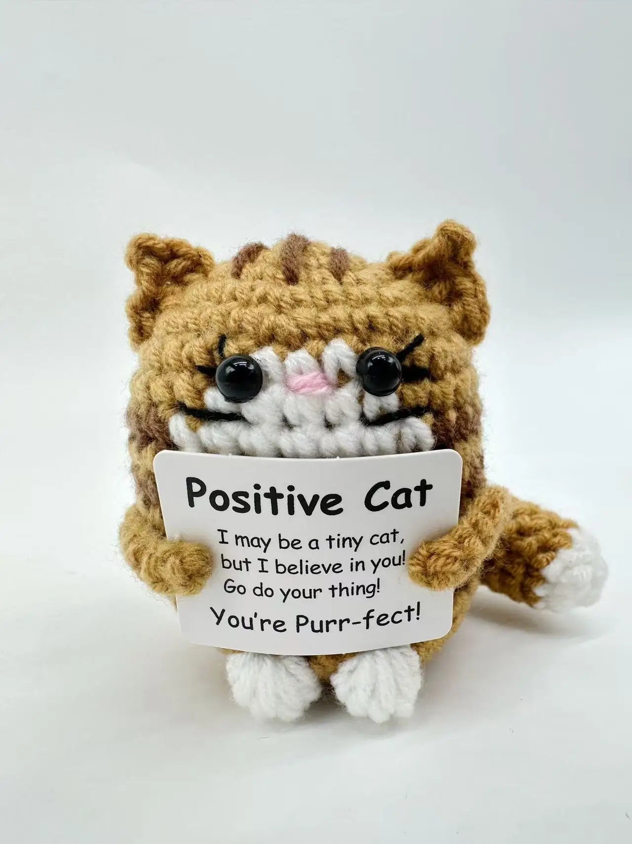 Cute Positive Cat Emotional Support Crochet Animal Funny Gift Desk Decor Christmas Gift - S4