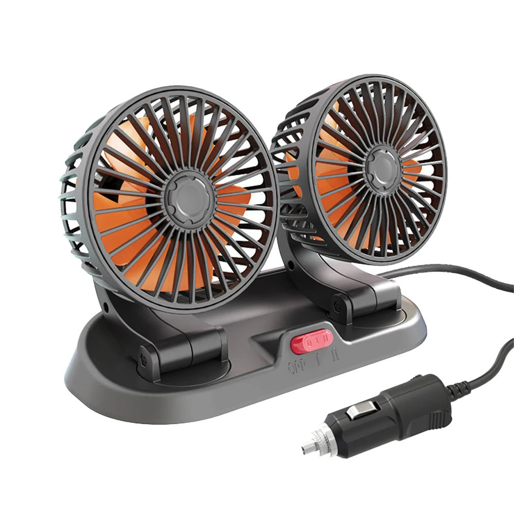 5/12/24V Auto Cooler Dual Head Mini Automobile Vehicle Fan 360 Rotatable 2 Speed USB for Car Truck SUV RV Cranes - 24V