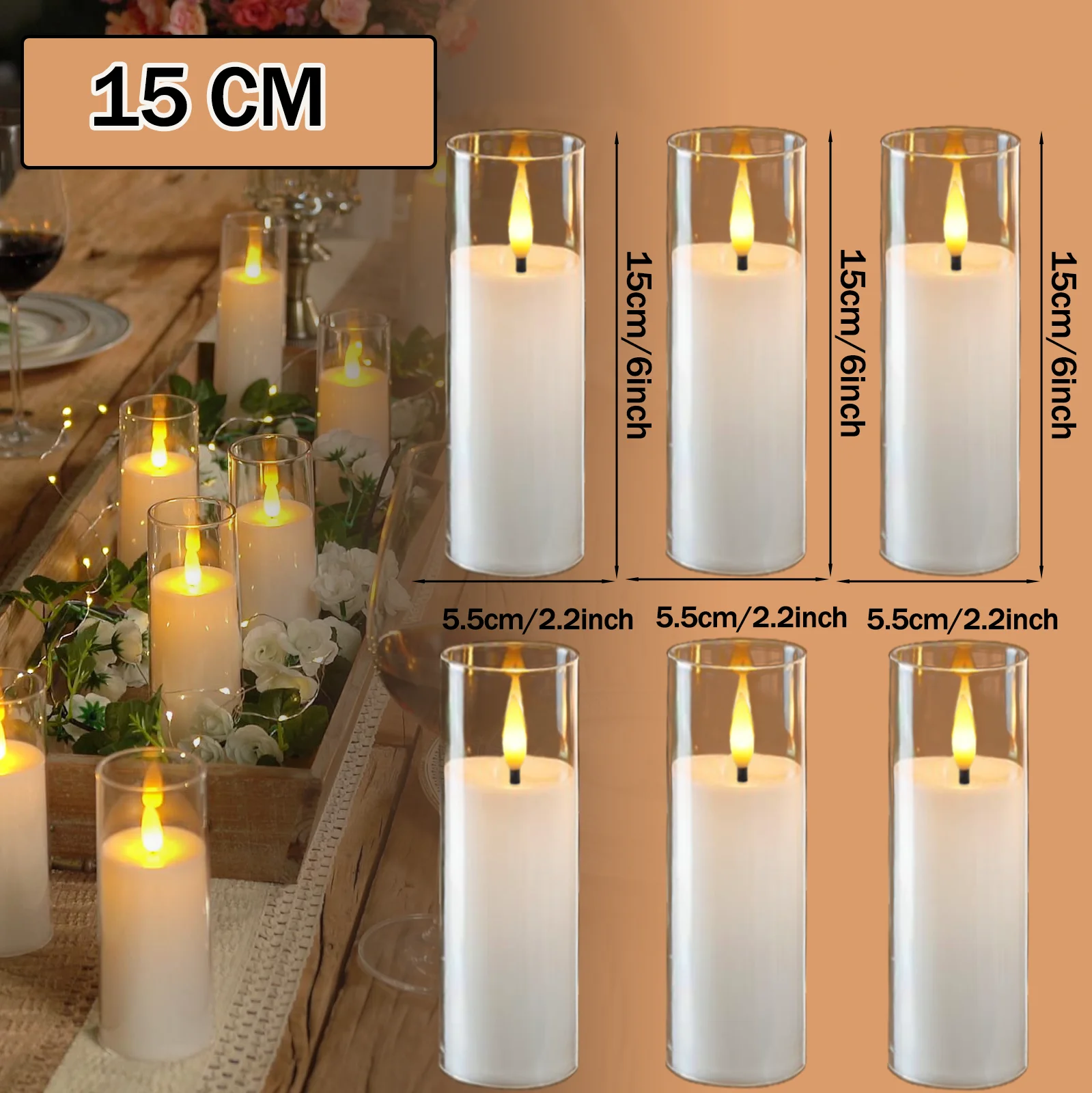 6-90PCS Acrylic Cup Led Candles Wedding Flickering Flameless Candles Battery Operated Artificial Candle Concert