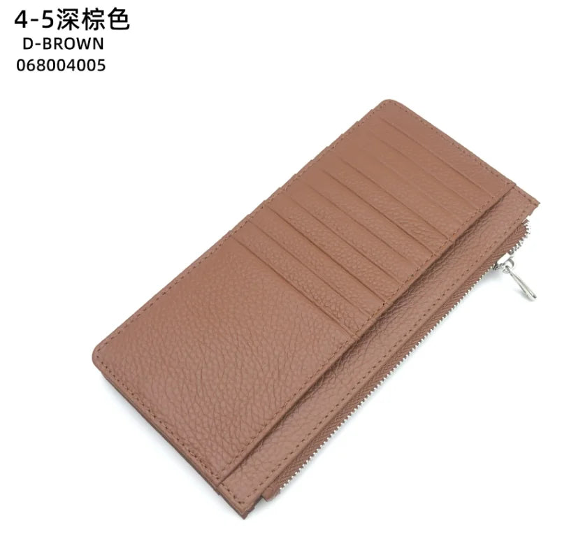 Large Capacity Long Zipper Card Holder Custom Letters Genuine Leather Men Credit Card Wallet Business Women Phone