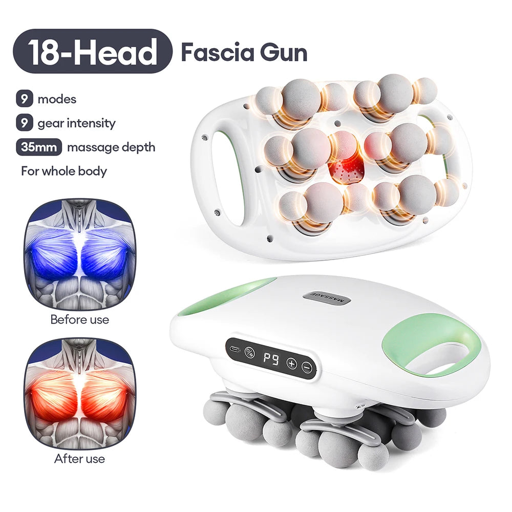 18-head Professional Fascia Gun Muscle Relax Massager High Frequency Back Waist Massage Machine Body Shoulder after