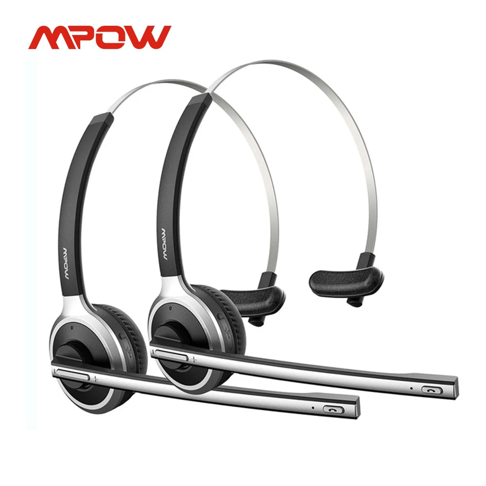 1/2 pack Mpow M5 Bluetooth V5.0 Headset Wireless Truck Driver Headphones Hands-free Call Headset with Mic for Call