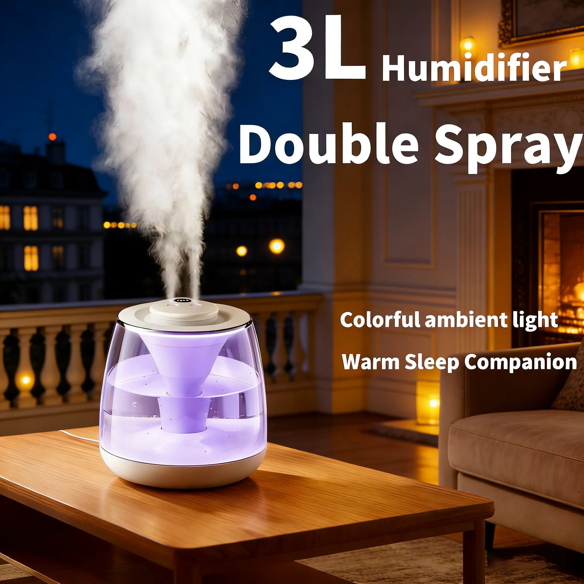 Large capacity dual spray humidifier mute digital display humidity household bedroom color atmosphere light