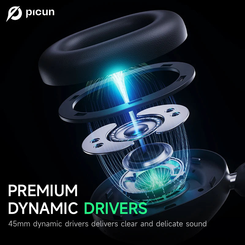 Picun F6 Active Noise Cancelling Bluetooth Headset Hi-Res ANC Head Tracking 3D Audio Wireless Headphones APP Control