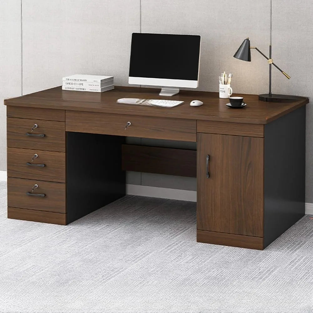 Office Computer Desk with 3 Locking Drawer Cord Management Simple Writing Desk 55’’ L x 23.5’’ W x 29’’ H Dark Walnut B