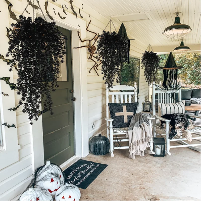 2pcs Artificial Plants Black Vines UV-Resistant Protection Hanging Fake Plants Outdoor Indoor Home Garden Halloween