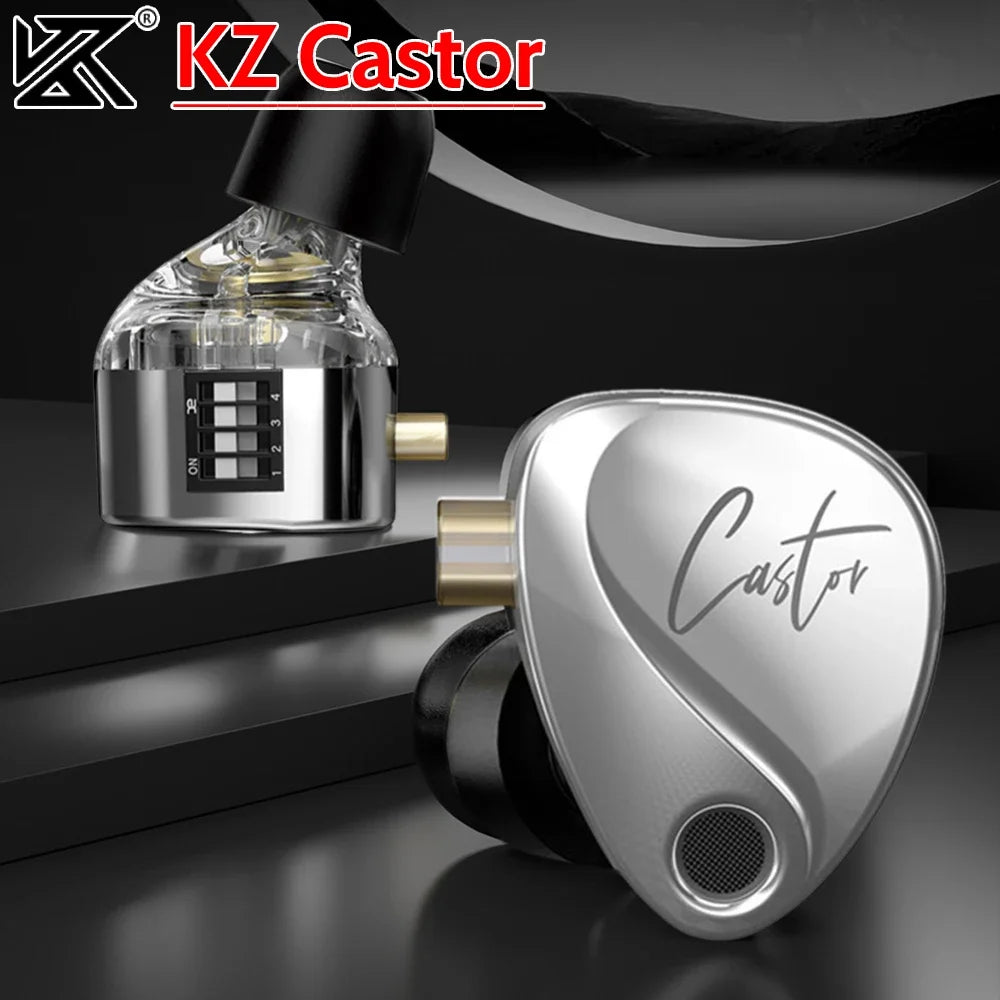 KZ Castor Wired Earbuds In Ear HiFi Earphone Detachable Cable 2 Dynamic Tunable Balanced Armature Earphones with Mic