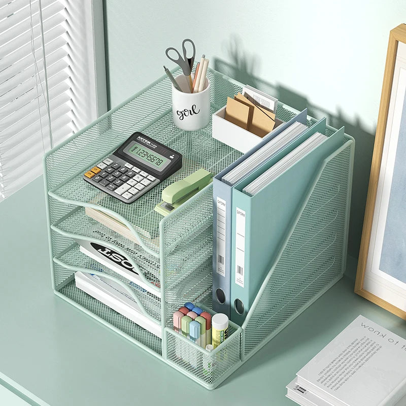 Office desktop file rack metal bookstand Multi-function integrated storage rack Office supplies folder storage box