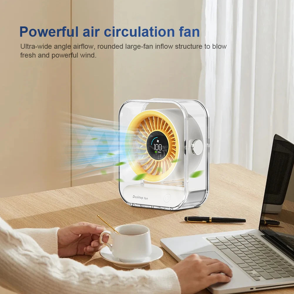 Desk Fan USB/Rechargeable Portable Table Desktop Air Circulator Fan LED Display Small Table Fan Ultra-Quiet Fans