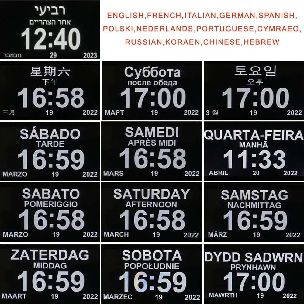 12 Alarms LED Calendar Clock with Multi-languages to Display. Reminding Work and Plans. A Medicine Time Reminder