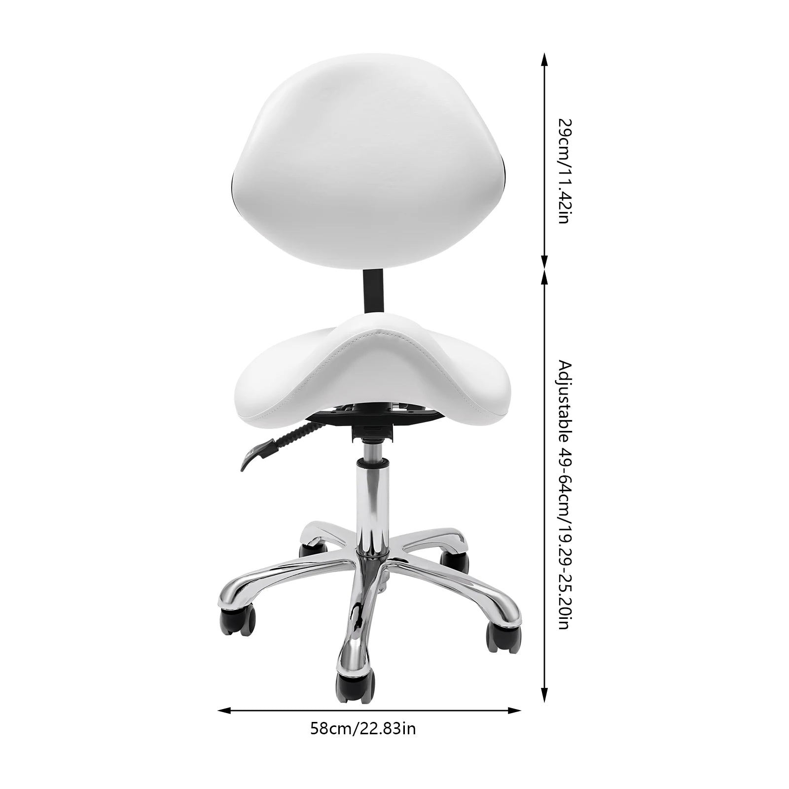 Rolling Saddle Stool Work Chair Height Adjustable with Wheels +Backrest Heavy Duty - WHITE / United States
