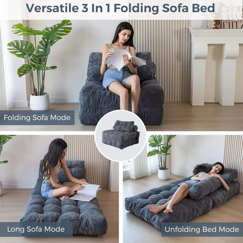 Folding Sofa Bed Sleeper Chair w/Pillow Mattress w/ Back Support Portable Fold Out Chair Bed Comfy Floor Sofa Lounge