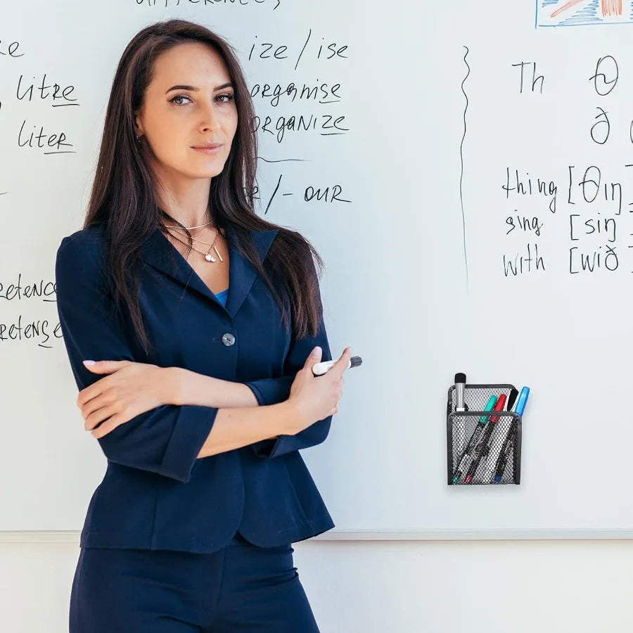 Magnetic Pencil Holder Metal Magnetic Basket Mesh Pen Holder Black Desk Organizer for Work Whiteboard Refrigerator