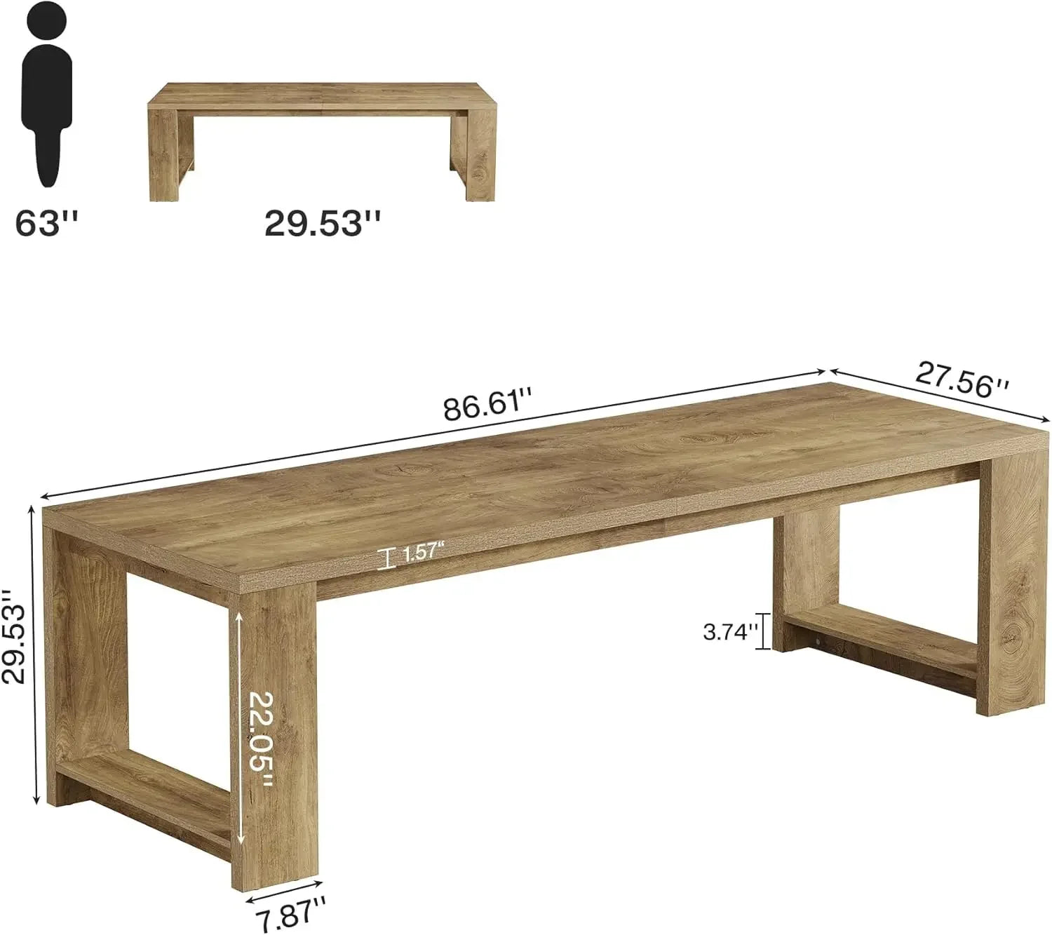 Two Person Desk 86.6 Inches Extra Long Desk Double Computer Writing Table All Wood Large Desks Workstation for Home