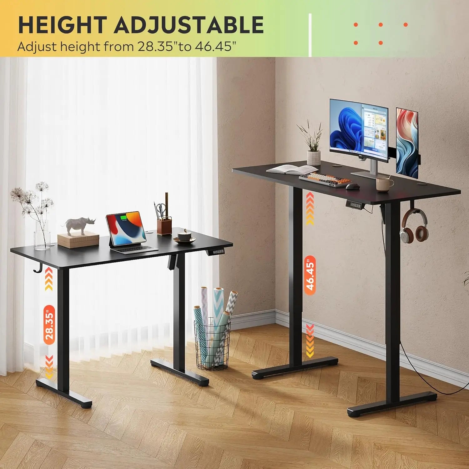Electric Standing Desk,Adjustable Height Stand up Desk for Home Office Ergonomic Sit to Stand Desk with Headphone Hook