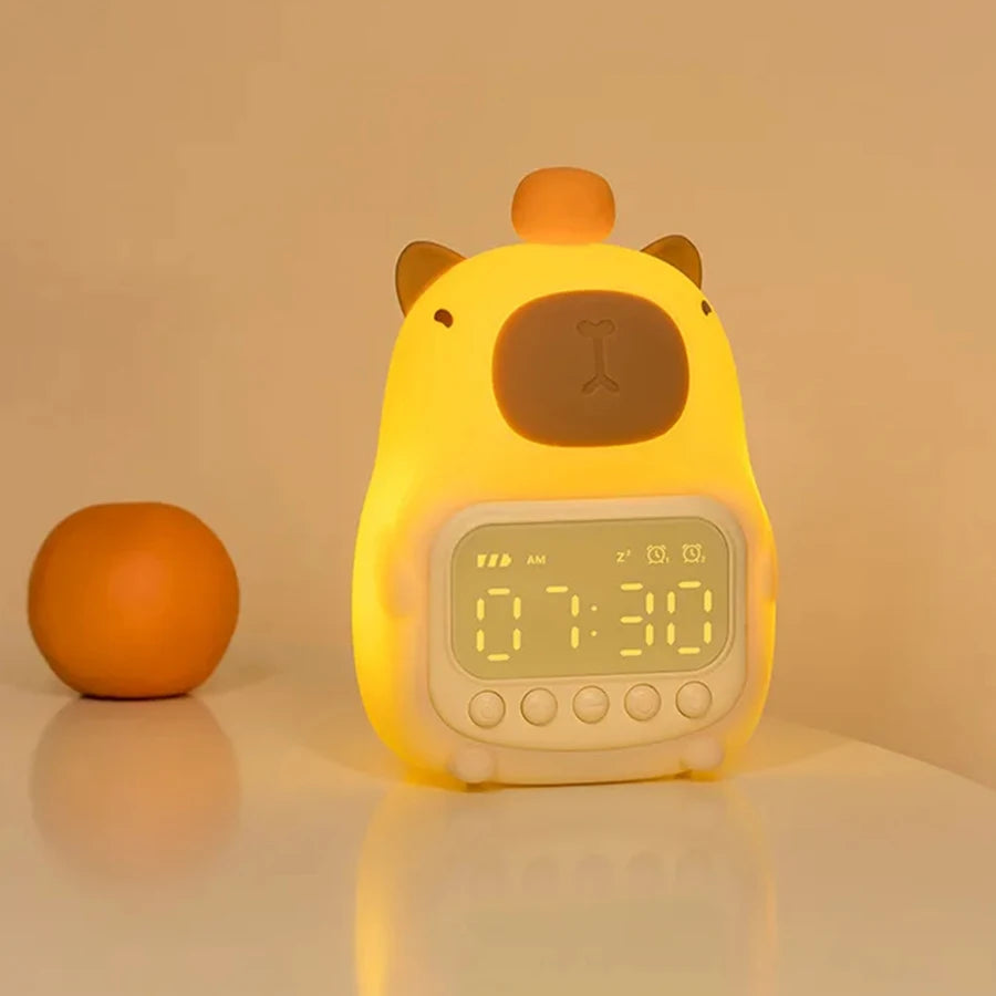 Capybara LED Alarm Clock Digital Rechargeable Multi-functional Timer Dimmable Bedside Table Lamp USB Charge Kids Gift