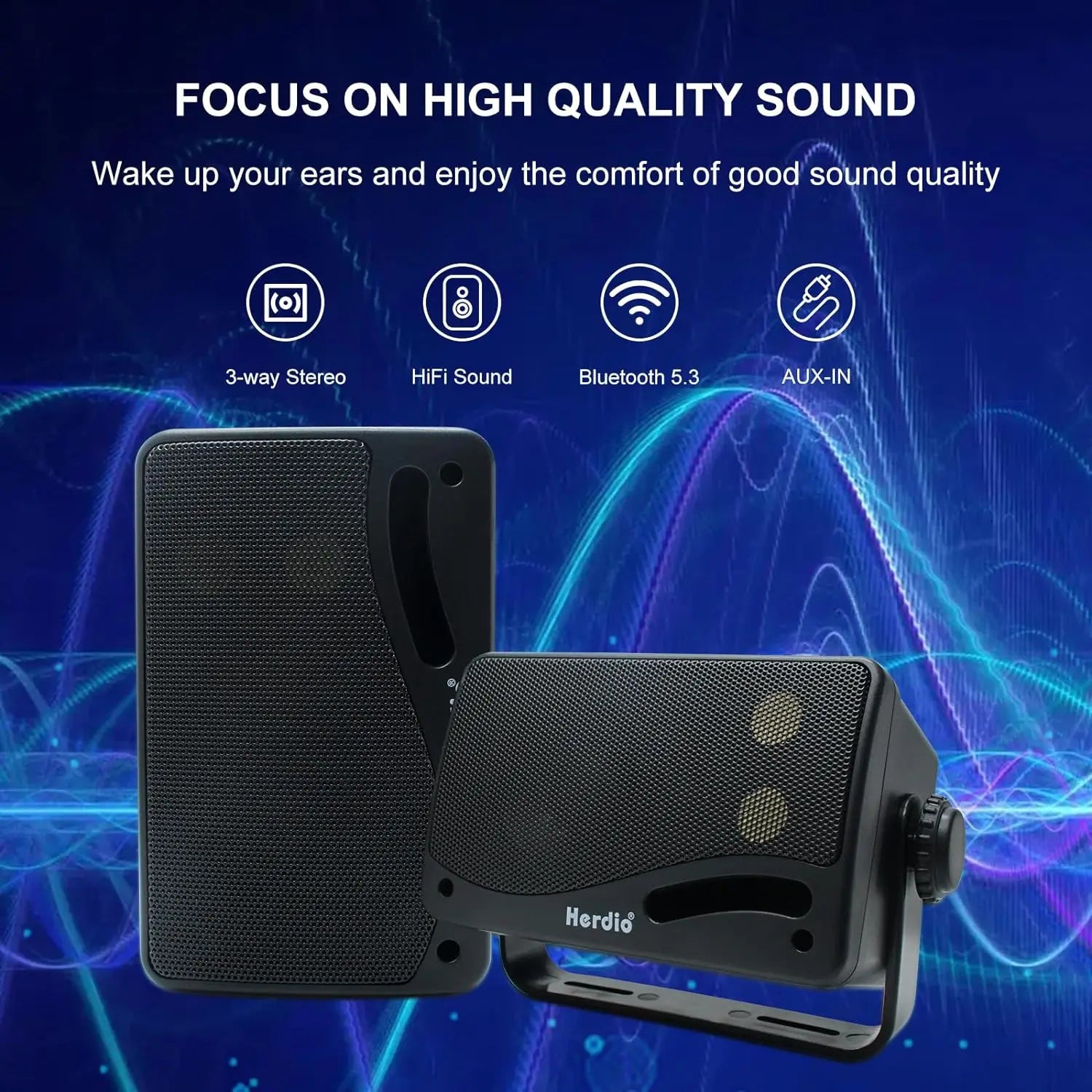 Herdio 3.5’’ Outdoor Bluetooth Speakers Waterproof 200W 3 Way Upgrade Premium Wall Mount Speakers Durable Mountable