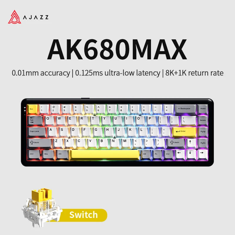 AJAZZ AK680MAX-Hall gaming magnetic Switch-wireless mechanical keyboard supports wired 8K refresh rate-RGB-DIY