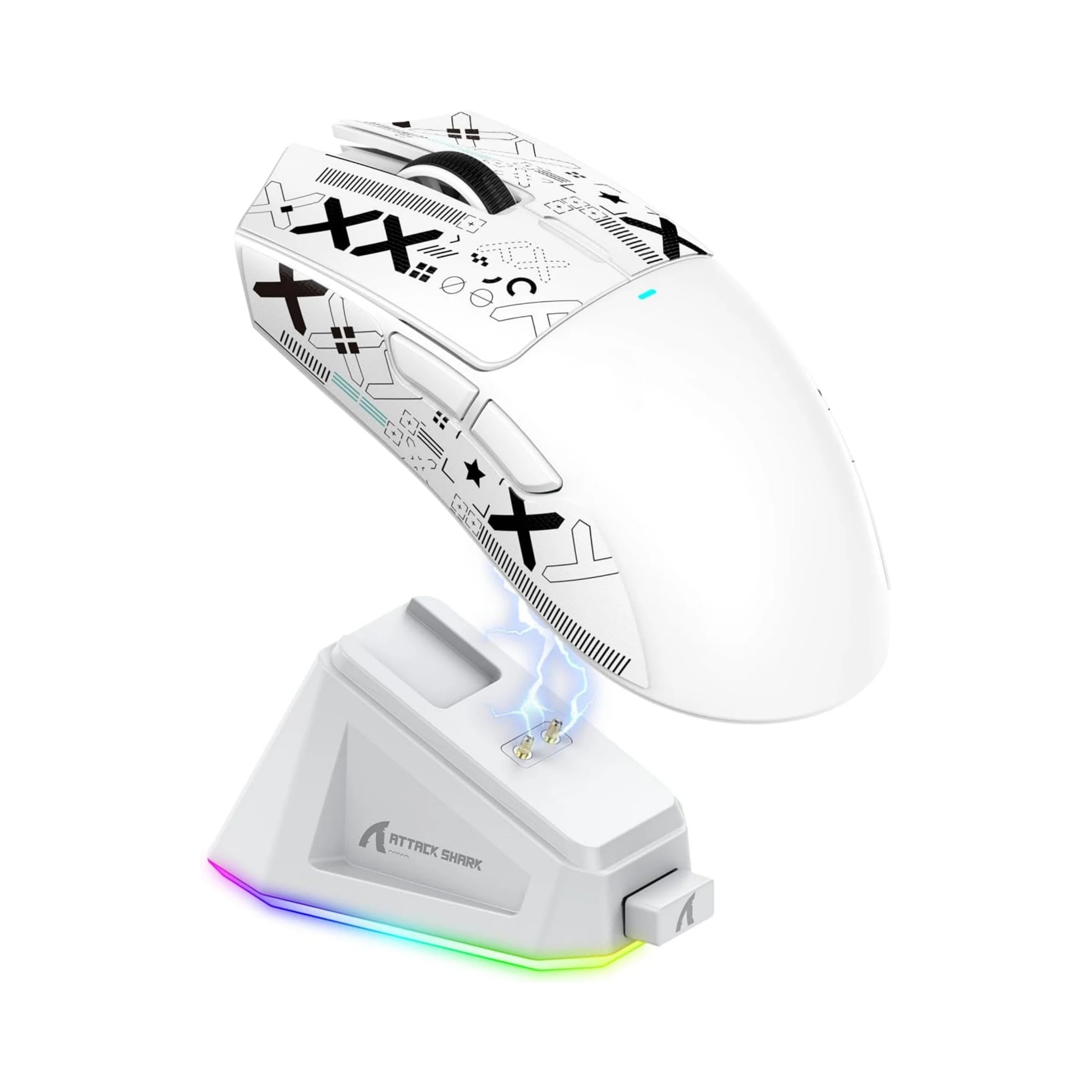ATTACK SHARK X11 Lightweight Wireless Gaming Mouse with RGB Charging Dock Tri-Mode-2.4G/USB-C Wired/BT - white