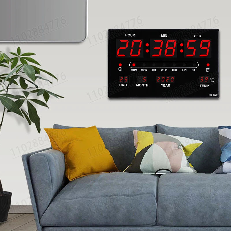 LED Digital Electronic Clock Backlight Large Digital Alarm Clock Temperature Calendar Bedroom Wall Calendar Clock