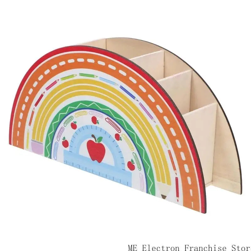 Rainbow Pen Cup Decorative Desktop Pencil Cup 5 Compartment Pen Organizers for Children Student Adult - B / CHINA