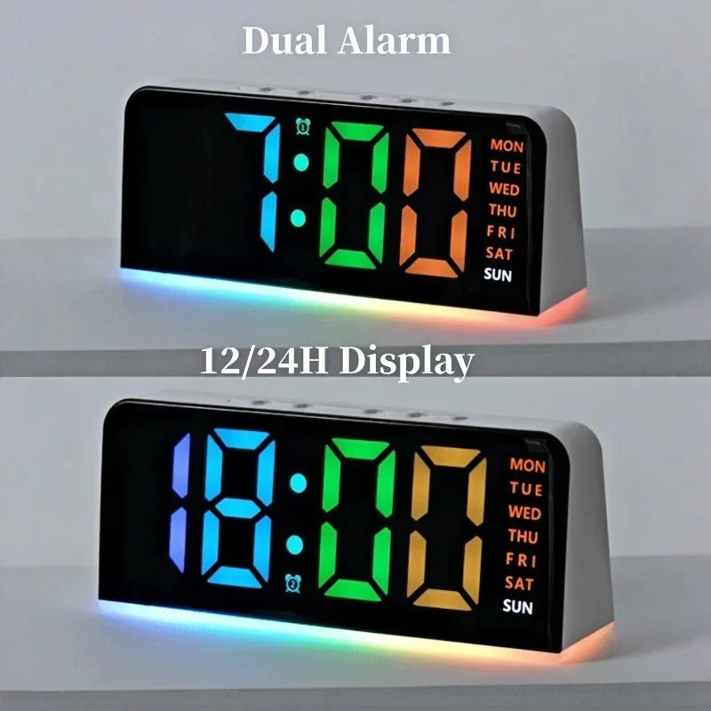 RGB Digital Alarm Clock with 13Colors Mood Light Week 2 Alarm Snooze USB Powered Table Clock 4 Level Brightness 12/24H