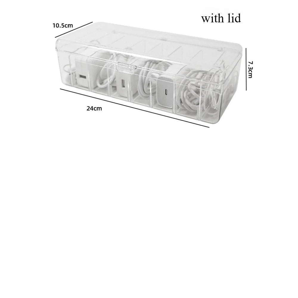 Clear Plastic Cable Organizer Boxes Desk Accessories Storage Case for Drawer Office Supply Electronic Management