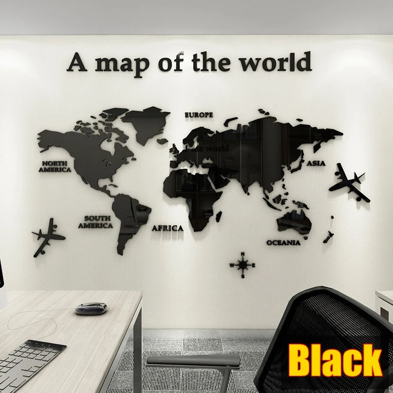 3D World Map Wall Sticker Acrylic Solid Color Crystal Bedroom Wall With Living Room Classroom Stickers Office