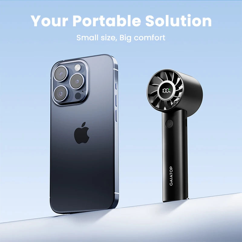 GAIATOP Portable Mini Fan Handheld Fan with LED Display & Flashlight 3 Speeds 2000mAh USB Rechargeable Battery Fan