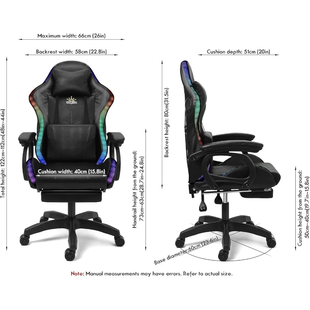 Gaming Chair with LED Lights and Speakers Ergonomic Pro Video Game Chair with Massage and Footrest for Adults Teens