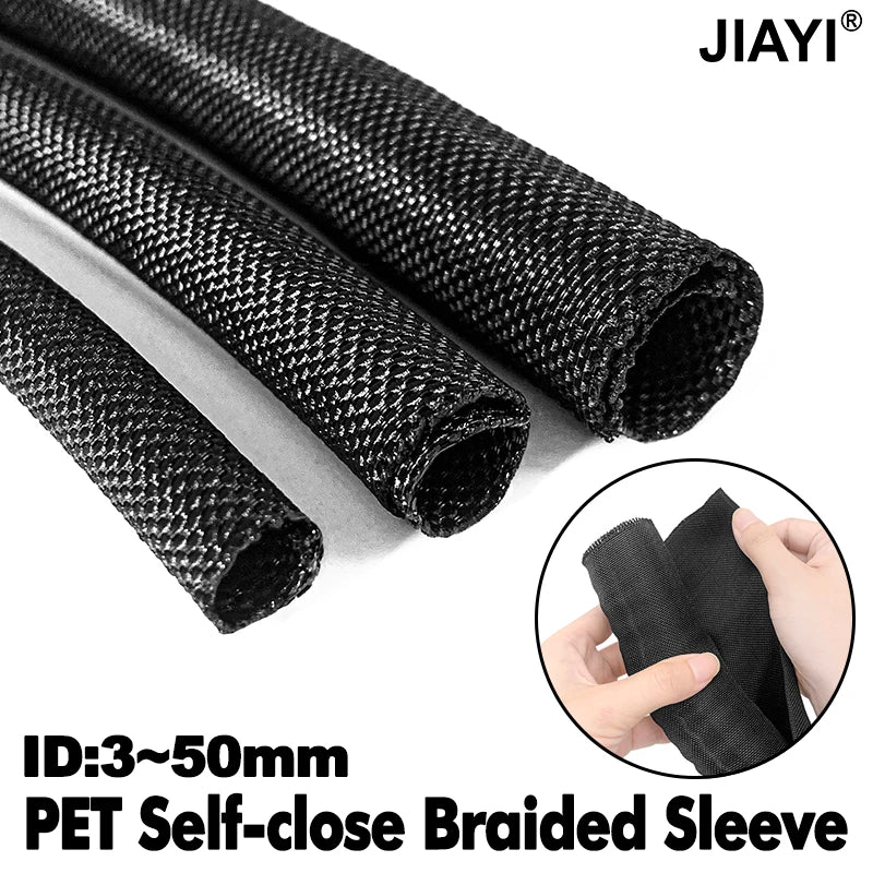 Cable Sleeve Self Closing PET Braided Expandable Auto Line Management Overlaps Flexible Loom Split Pipe Tube Wire Wrap