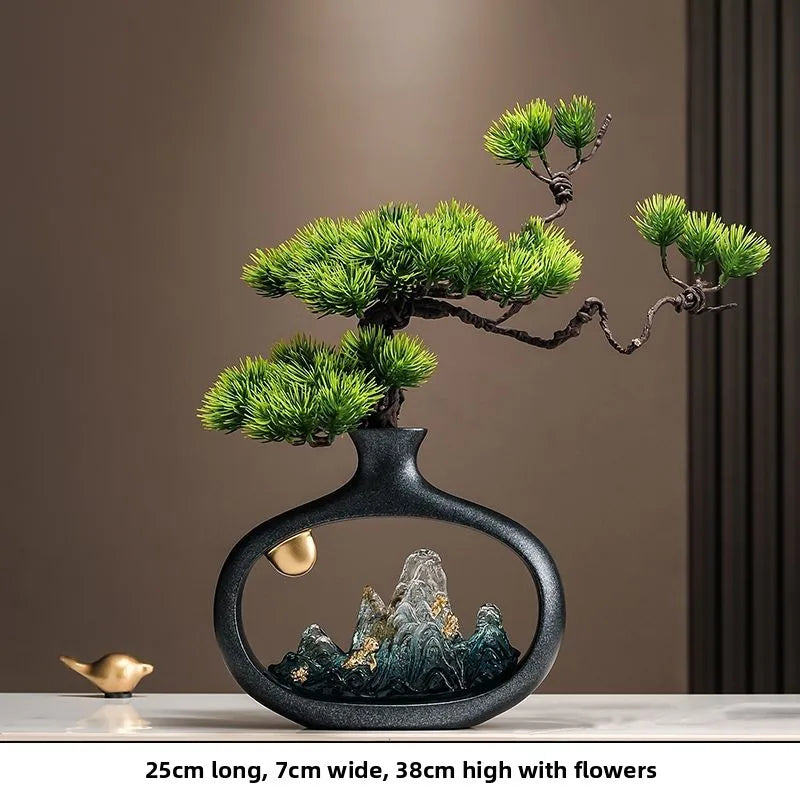 Vintage Fake Mountain Vase Artificial Plant Ornament Living Room TV Cabinet Welcome Pine Decoration Office Gift Home