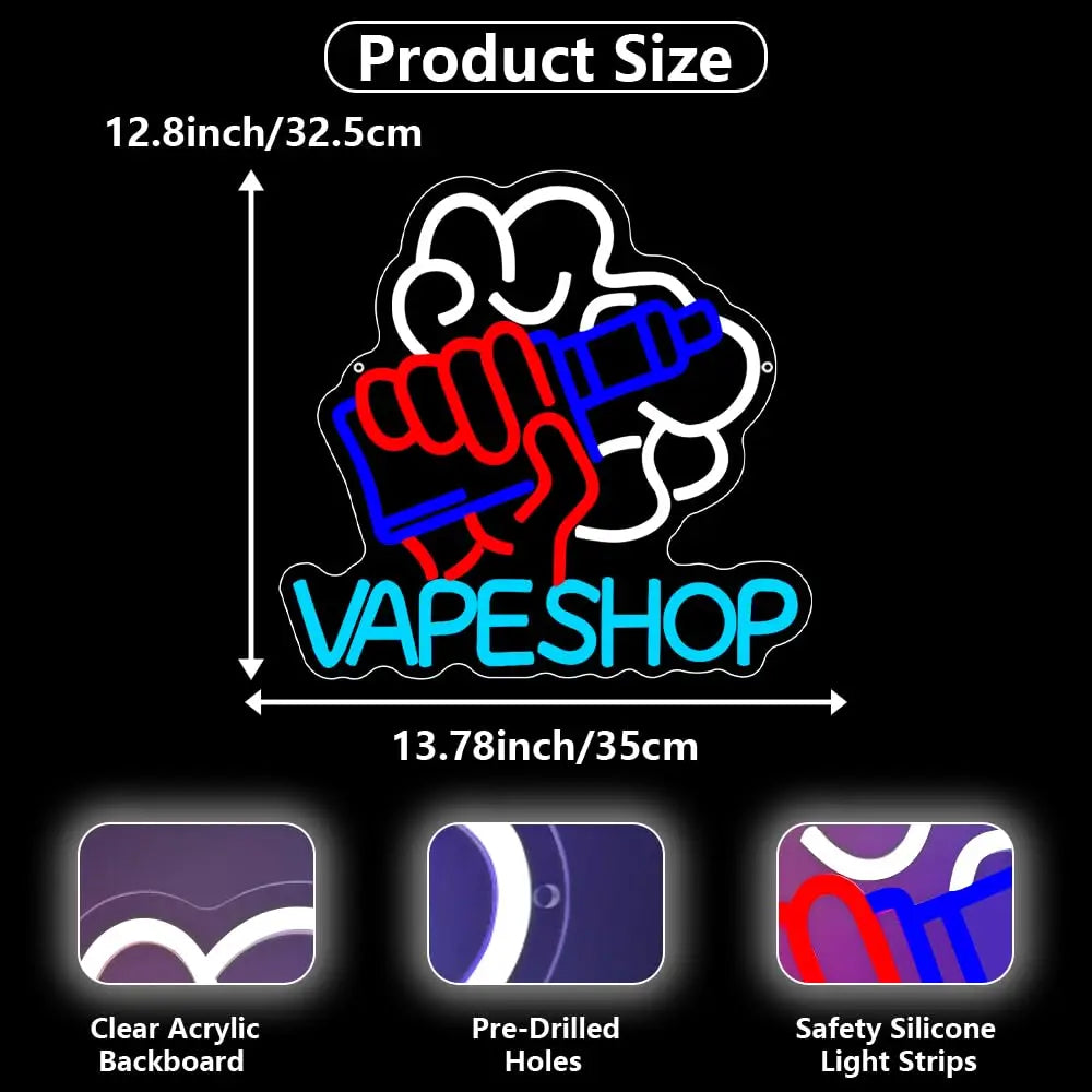 Vape Shop Neon Sign USB Powered Multi-Color LED Neon Light Wall Decor for Bar Office Smoke Shop - Birthday Christmas