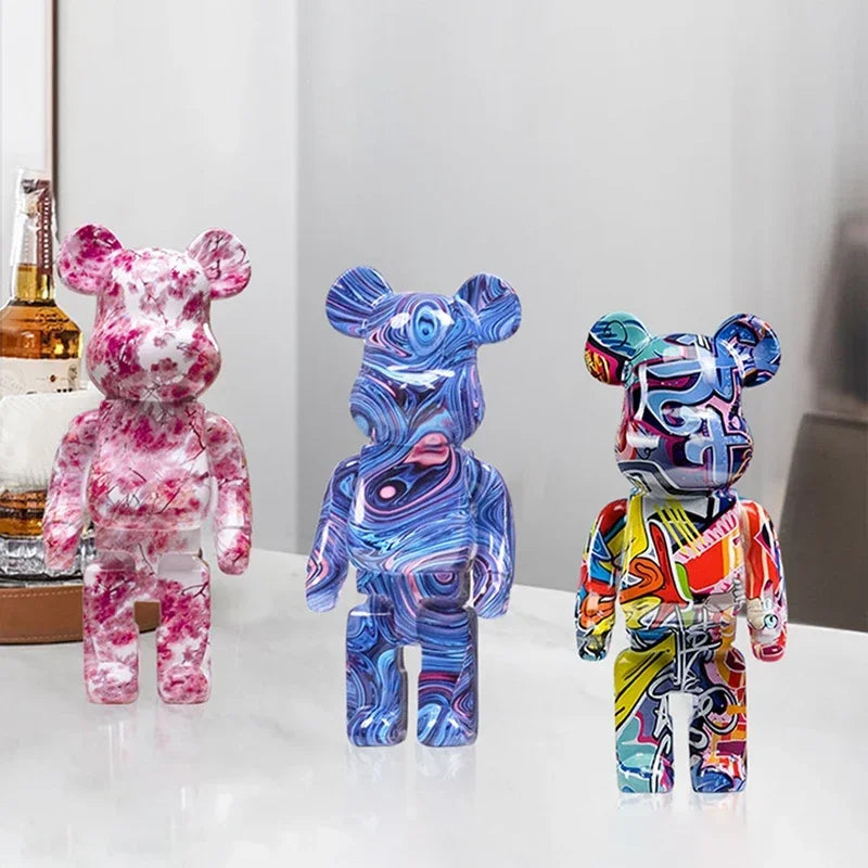 27cm/10Inches Graffiti Bear Figurine Home Decor Animal Abstract Ornament Storage Money Jar Modern Room Sculpture Table