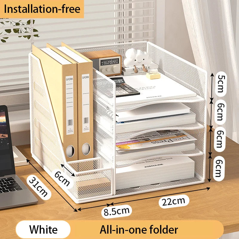 Office desktop file rack metal bookstand Multi-function integrated storage rack Office supplies folder storage box
