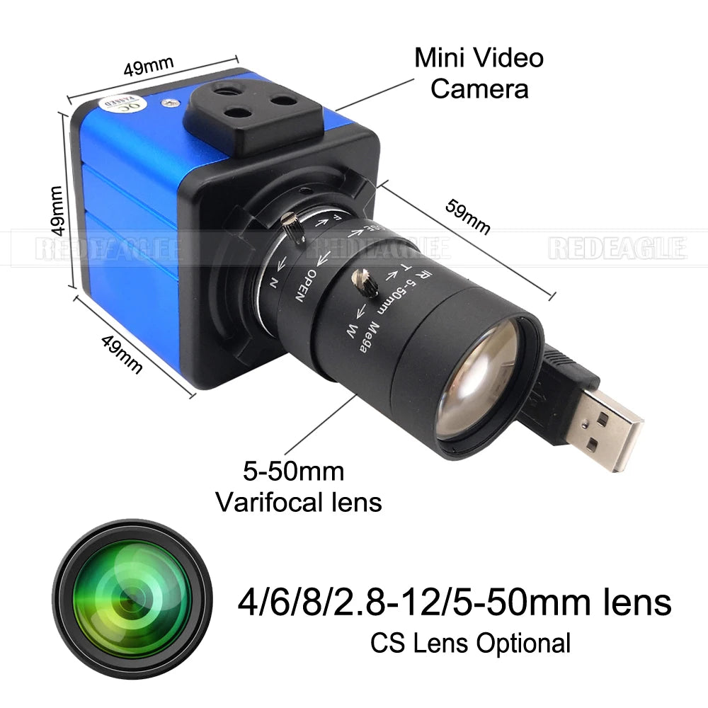 HD 4K 8MP IMX415 USB Webcam 2160P Live Streaming Usb Camera With 5-50mm CS Manual Zoom Lens UVC Plug and play