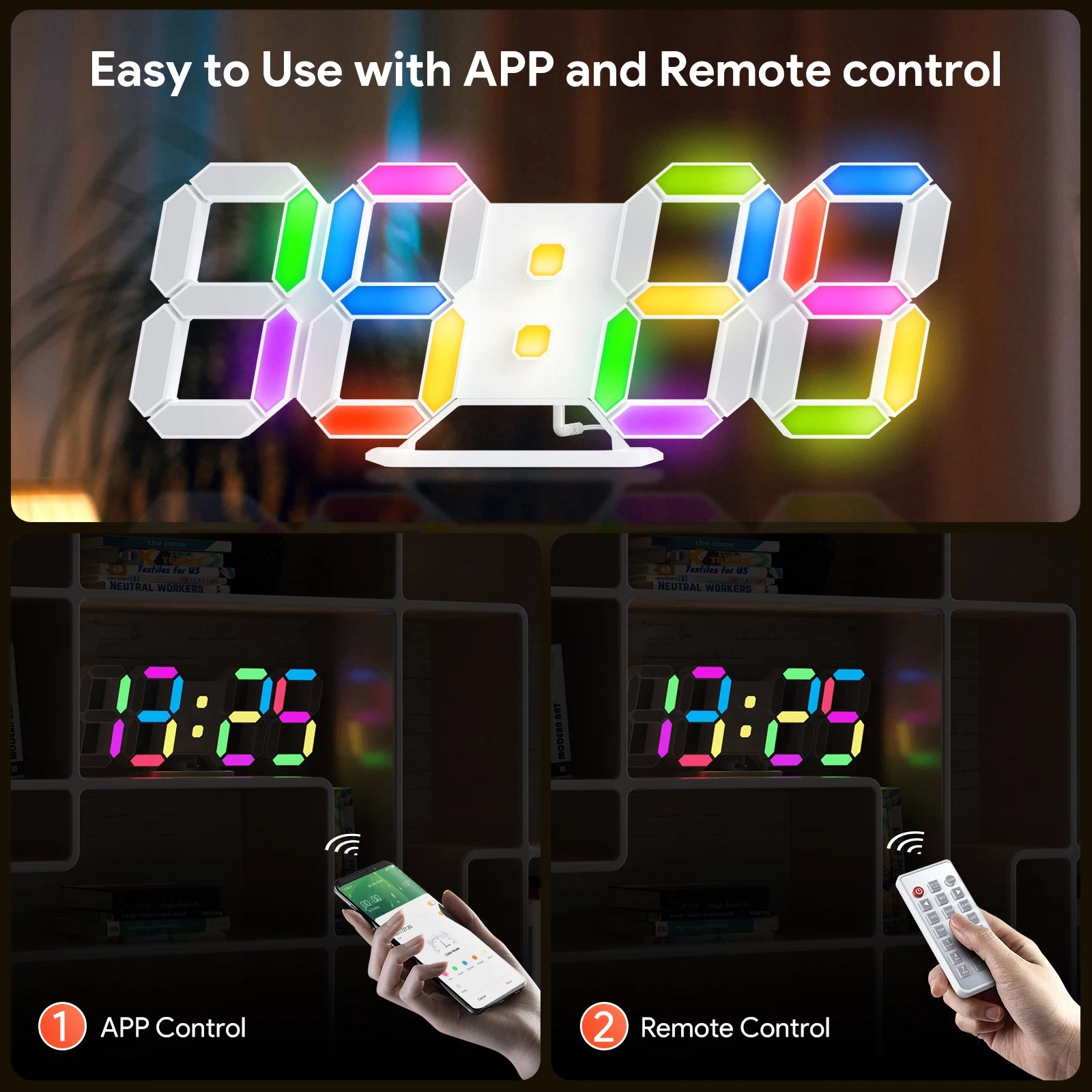 Deeyaple Tuya 9.7Inch Digital Clock 3D Led Color Alarm Clocks Nordic Wall Clock Calendar Thermometer Table Clocks Night