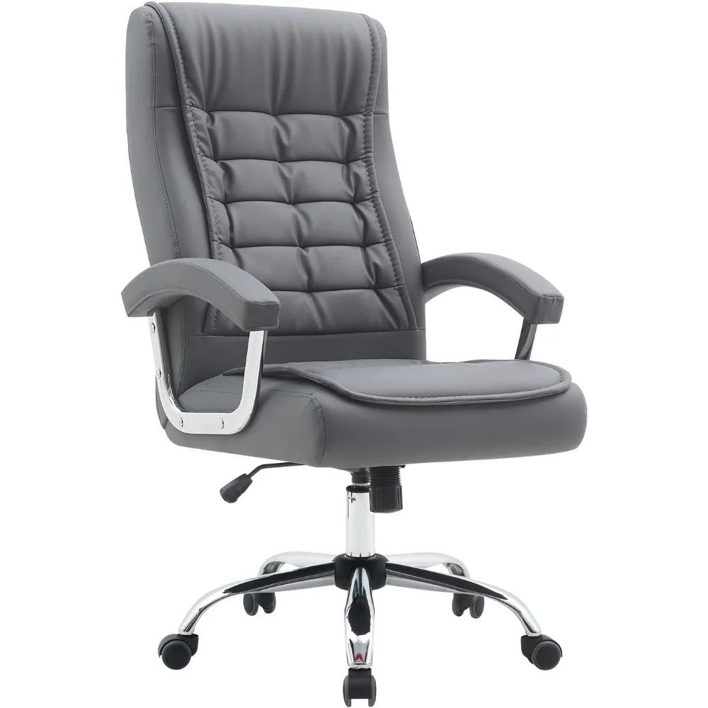 Executive Office Chair Adjustable Leather High Back Swivel Office Desk with Padded Armrest 350lbs Task