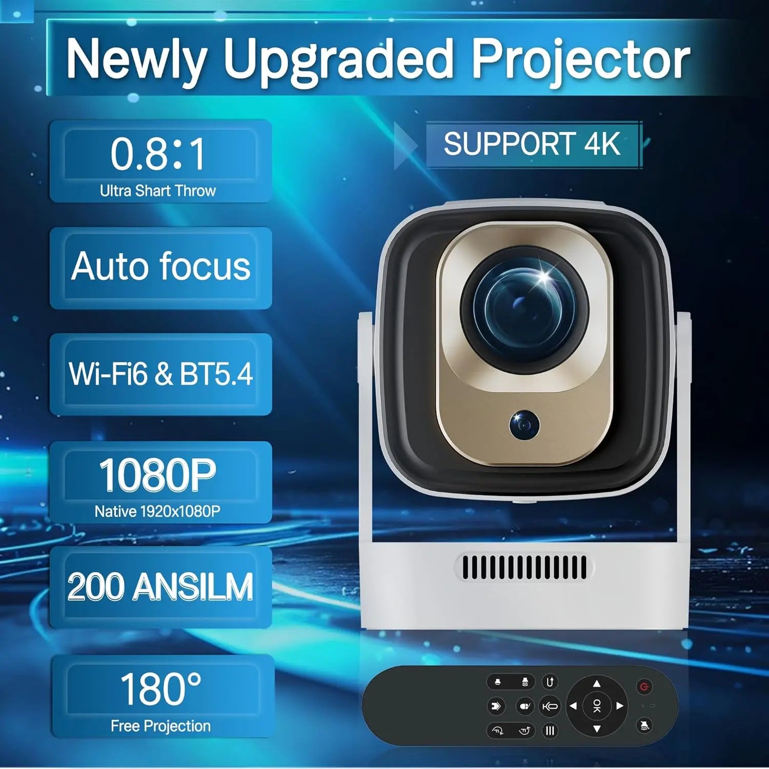 XGODY Projector Gimbal 5 Pro/3S 4K Android 11.0 Native 1080P/720P Autofokus 330ANSI Dual Wifi Bluetooth Home Theater