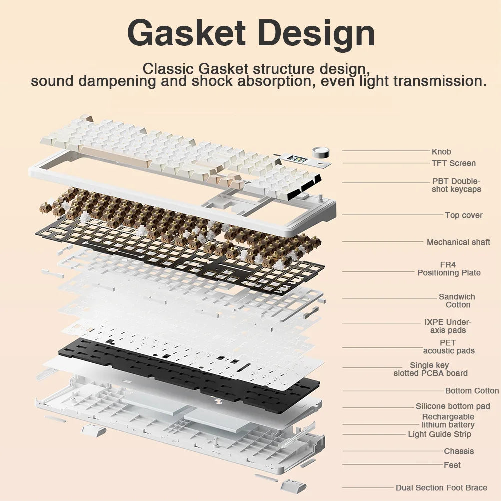 AULA F108pro Wireless Bluetooth Keyboard Macro Gaming keyboard Gasket Hot-swap Full Size Keyboard with TFT Smart