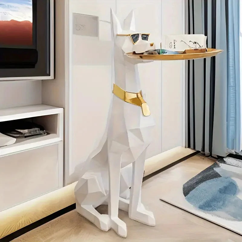 Resin Doberman Dog Statue Luxury Interior Side Table Puppy Sculpture Charming Doberman Pinscher Figurine Tray Home