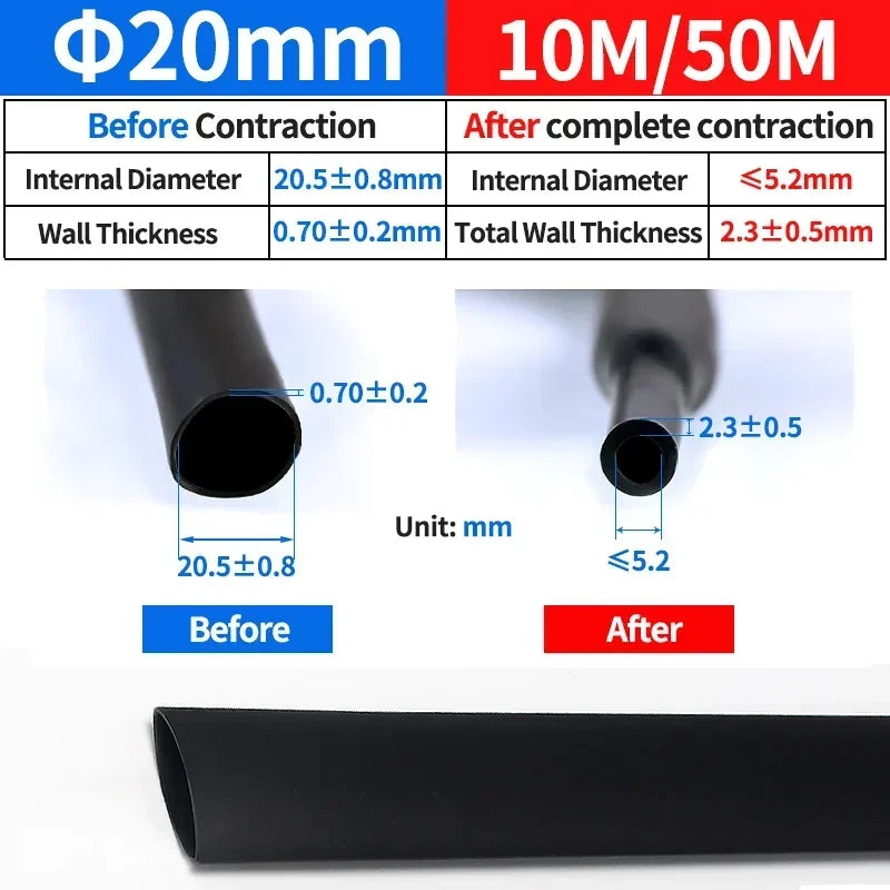 100 Meters/ 10M 4:1 Heat Shrink Tube with Glue Polyolefin Shrinking Assorted Heat Shrink Tube Wire Cable Sleeving