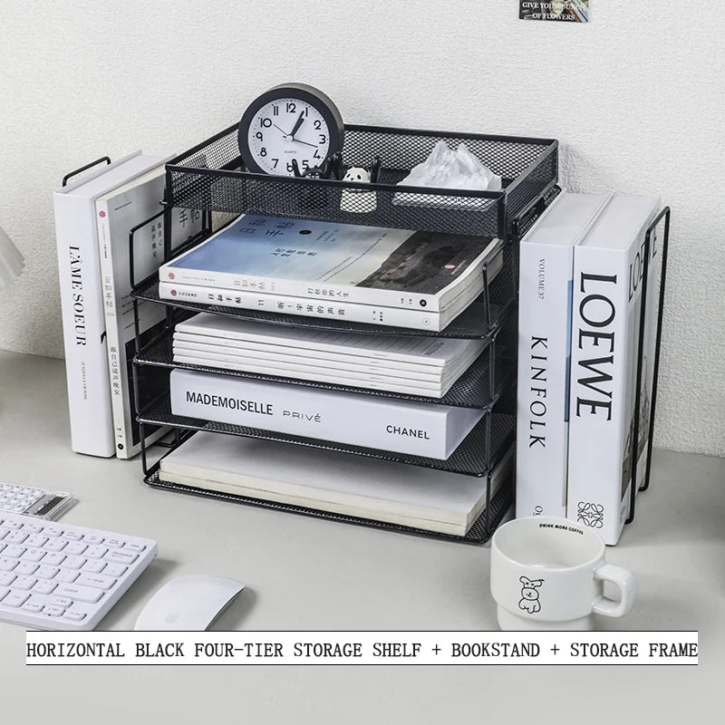 Desk storage and accessories 4-tier paper trust tray storage box with file holder desk storage office supplies desk