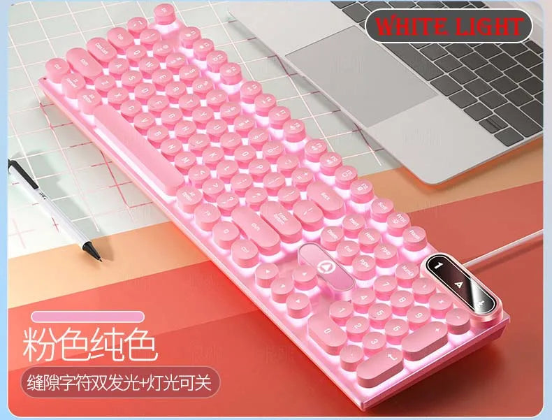 K500 Pink Keyboard Mixed Color White Pink Keycaps 104 Keys Wired Gaming Keyboard for Laptop PC - PUNK 1 - Desktop